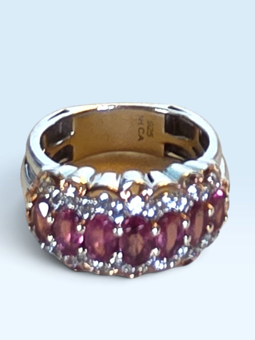 Vintage Gems en Vogue 925 Sterling Silver Pink Spinel White Topaz Statement Ring
